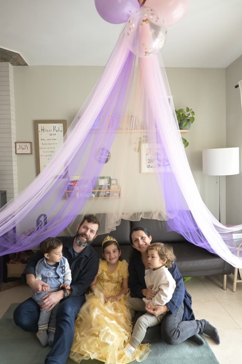Sarah with her family and the decorations